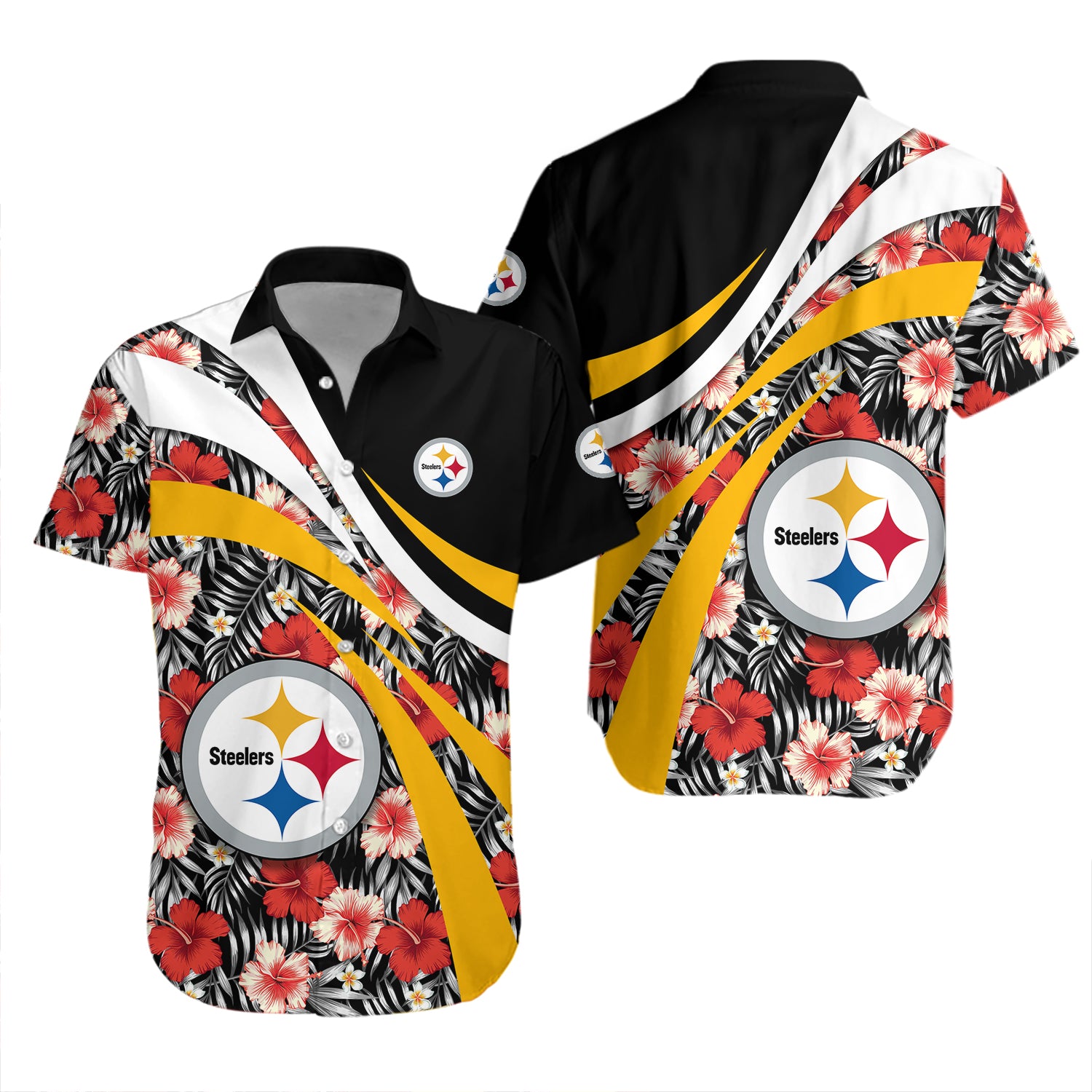 Pittsburgh Steelers Hawaiian Shirt Set Hibiscus Sport Style - NFL - Meteew