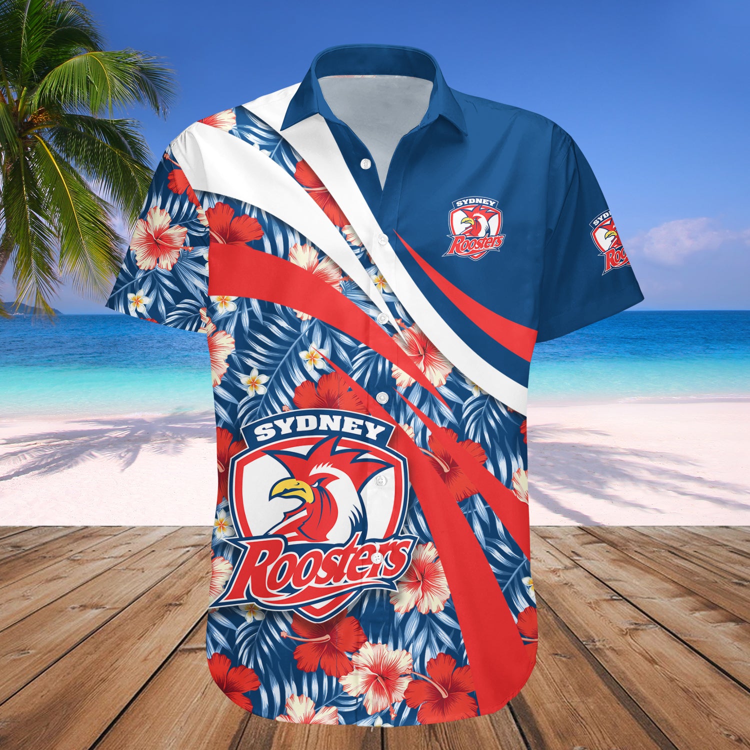 Sydney Roosters Hawaiian Shirt Set Hibiscus Sport Style - NRL - Meteew