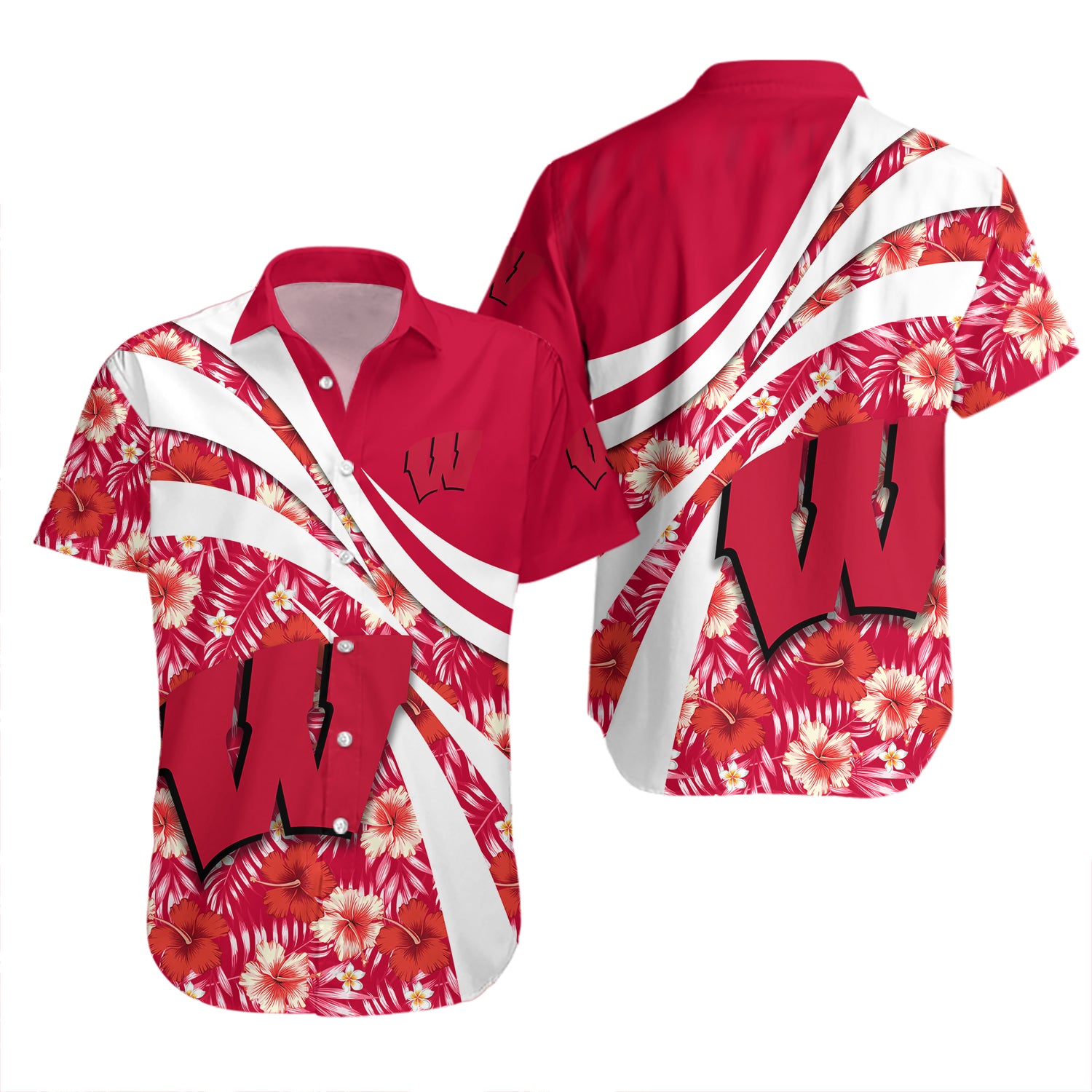 Wisconsin Badgers Hawaiian Shirt Set Hibiscus Sport Style - Meteew