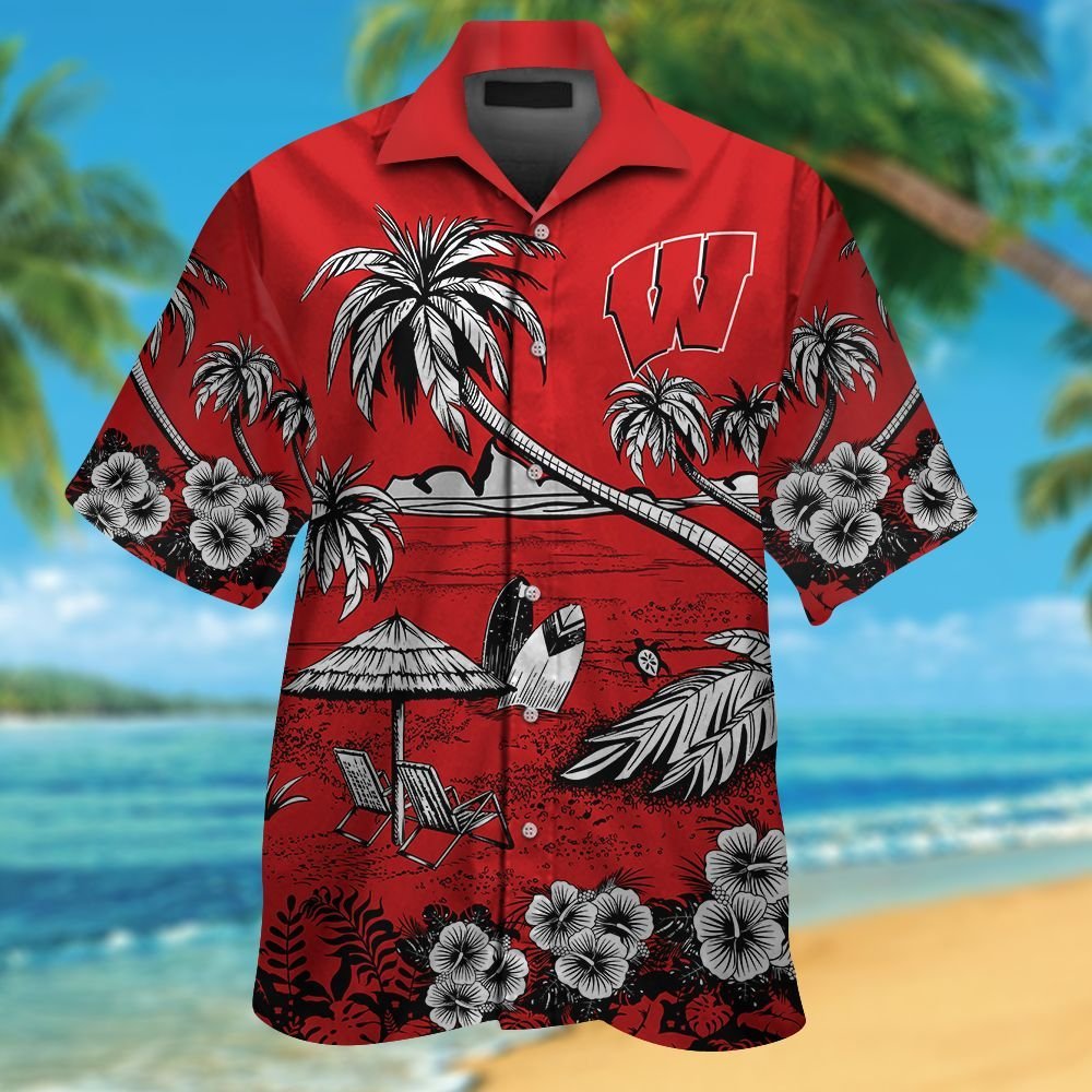 Wisconsin Badgers Short Sleeve Button Up Tropical Aloha Hawaiian Shirt ...