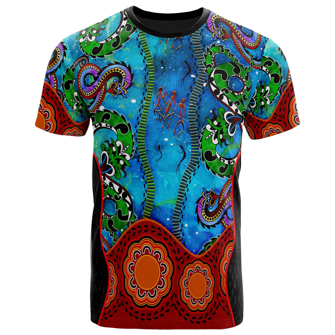 Australia Aboriginal T-Shirt Aussie Indigenous Patterns Blue - Meteew