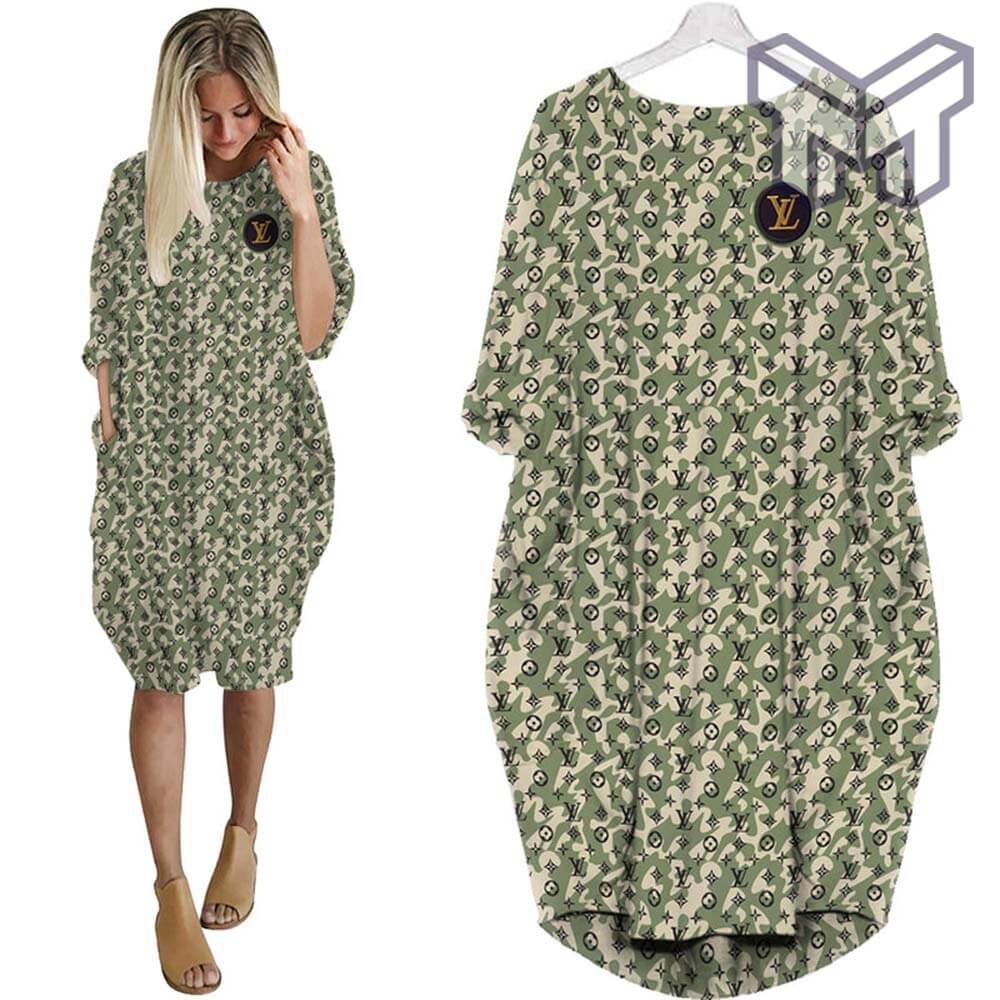 Louis Vuitton Camouflage Batwing Pocket Dress Lv Luxury Brand Clothing ...