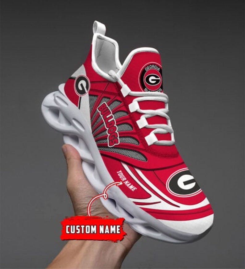 NCAA Georgia Bulldogs Custom Name Red White Max Soul Shoes - Meteew