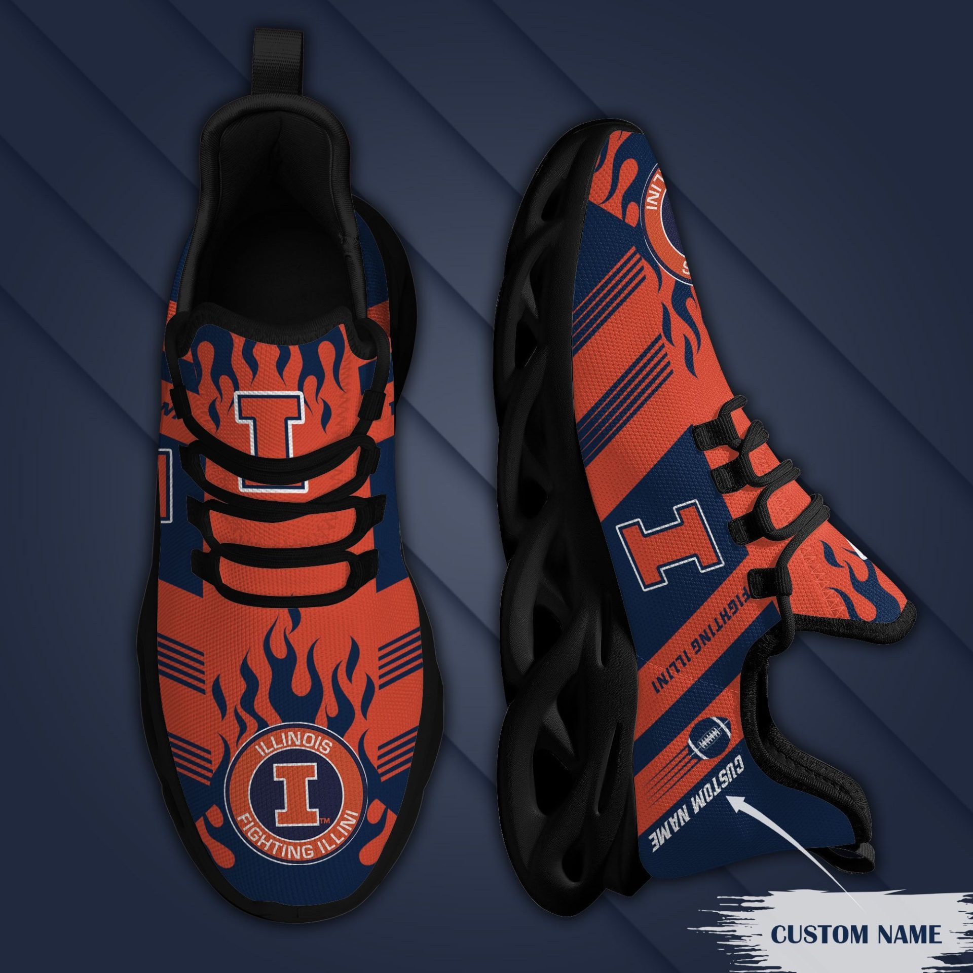 NCAA Illinois Fighting Illini Custom Name Orange Blue Max Soul Shoes ...