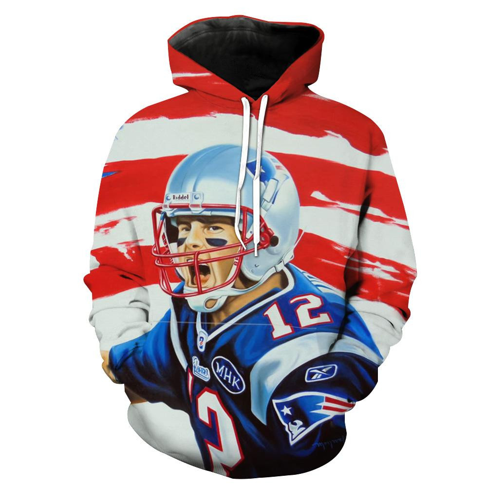 American Tom Brady 12 New England Patriots NFL Unisex All Over Print Hoodie For Fans 1812