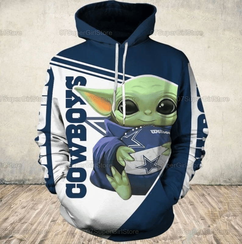 Yoda Cute With Dallas Cowboys NFL Unisex All Over Print Hoodie For Fans 1331