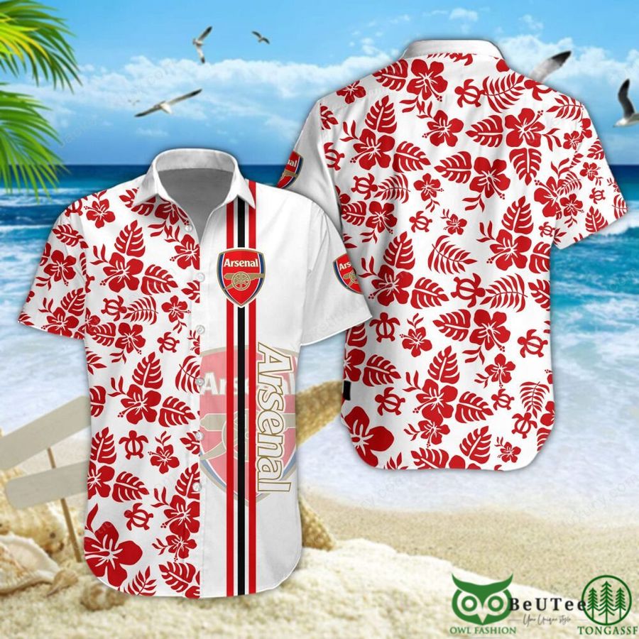 Arsenal F.C. Red White Hawaiian Shirt Short - Meteew